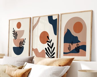 Set med moderna konsttryck i mitten av århundradet | Boho botanisk väggdekoration