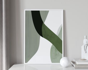 Sage Green Abstract Art Print: Modern Home Decor