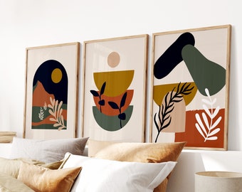 Boho Botaniska Väggkonsttryck: Orange & Röd Set med 3