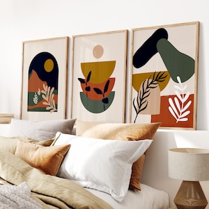 3 stampe d'arte da parete Boho / Set di 3 stampe / Arte da parete arancione e rossa / Opere d'arte botanica Boho / Set di arte da parete in 3 pezzi / Decorazione del soggiorno