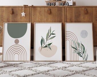 Boho Wall Prints Set: Salbeigrün Botanische Kunst
