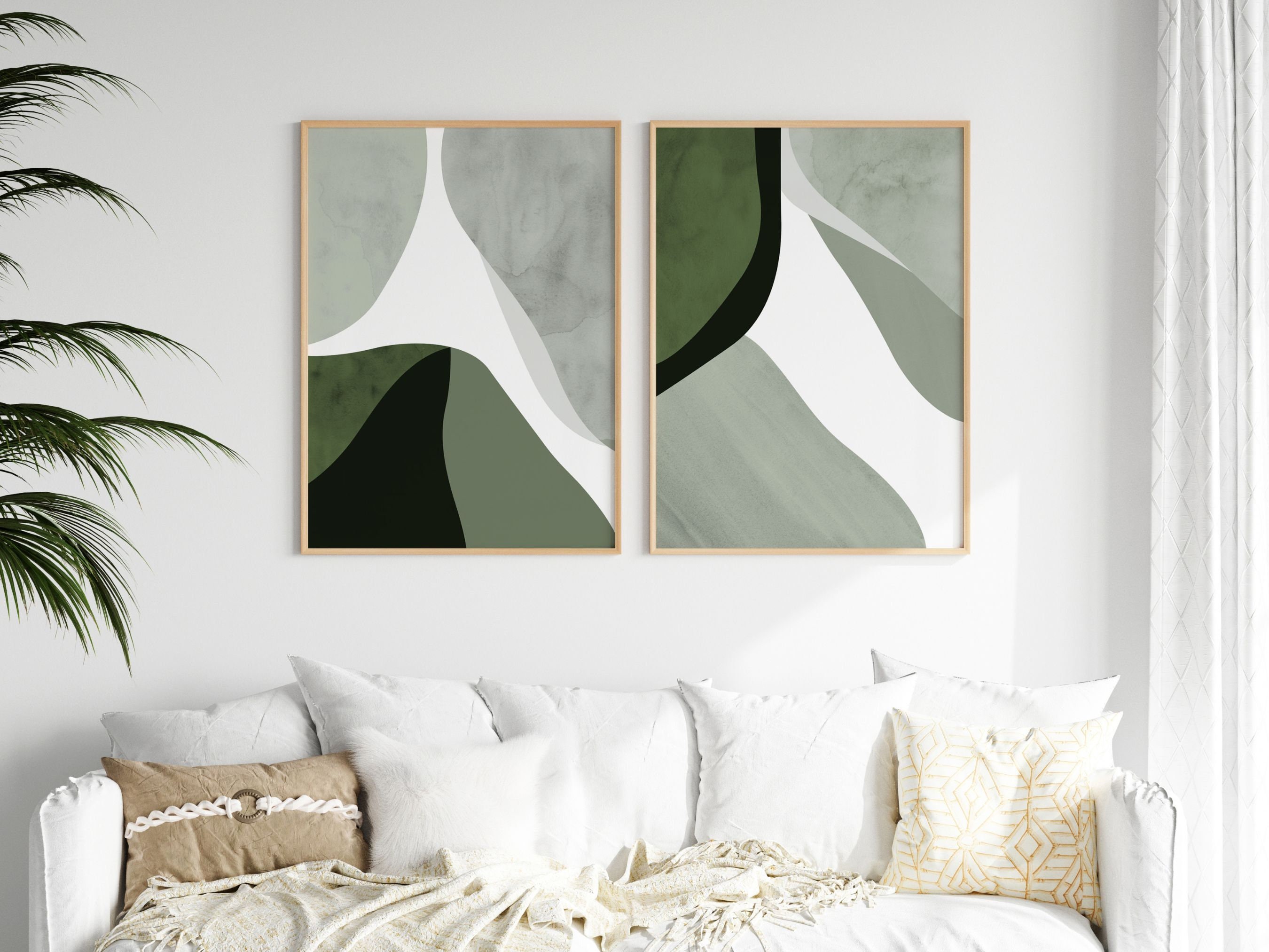 Sage Green Wall Art Two Green Abstract Prints Living Room Etsy UK