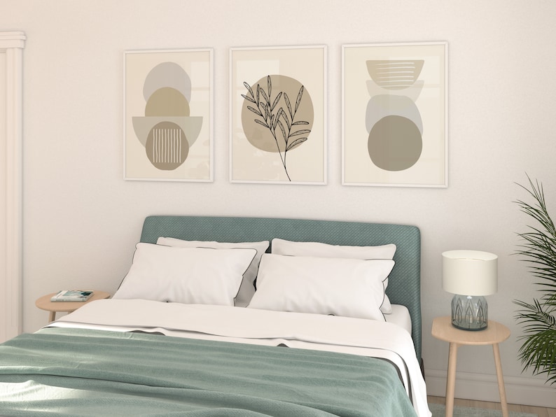 Mid Century Modern Neutral Print Set | Boho Living Room Wall Art - Etsy