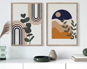 Boho Wall Prints Set: Modern Abstract Art, Living Room Decor