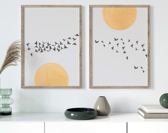 Set of 2  Sunset Wall Prints | Modern Wall Prints | Living Room Art | Sun Modern Wall Art | A1, A2, A3, A4 Wall Prints | Yellow Home Decor
