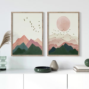 Set of 2 Abstract Prints | Abstract Wall Art | Home Decor | Pink and Green Art Print | Modern wall art | Living room decor art