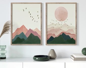 Abstract Mountain Print Set | Boho Living Room Wall Art