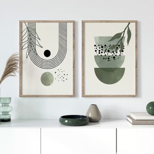 Set of 2 Sage Green Abstract Prints | Sage Green Wall Art | Home Wall Decor | Trendy Artwork | Green Boho Wall Art | Green Living Room Decor