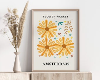 Amsterdam Flower Market Print | Botanical Amsterdam Print | Flower Market Prints | Neutral Floral Wall Art | Living Room Wall Prints