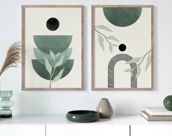 Set of 2 Green Boho Prints | Sage Green Wall Art | Green Home Wall Decor | Trendy Artwork | Sage Green Home Decor | Living Room Decor