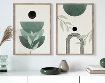 Green Boho Prints Set: Abstract Botanical Wall Art
