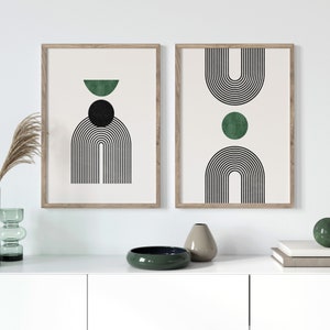 Set of 2 Green Mid Century Wall Prints | Green Boho Prints | Home Decor | Mid Centurt Artwork | Sage Green Wall Prints | Boho Wall Art