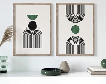 Grün Mid Century Modern Wanddrucke: Boho Dekor (2er Set)