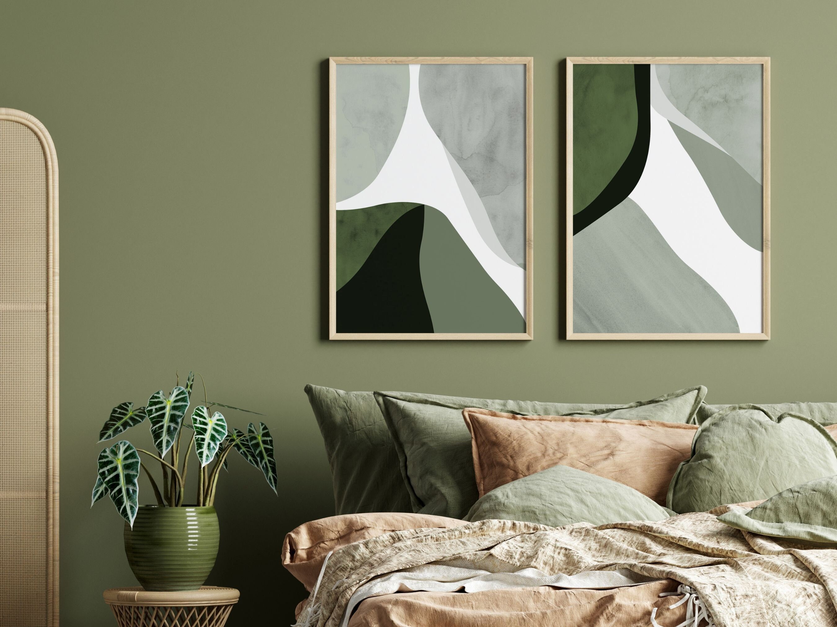 Sage Green Wall Art Two Green Abstract Prints Living Room Etsy UK
