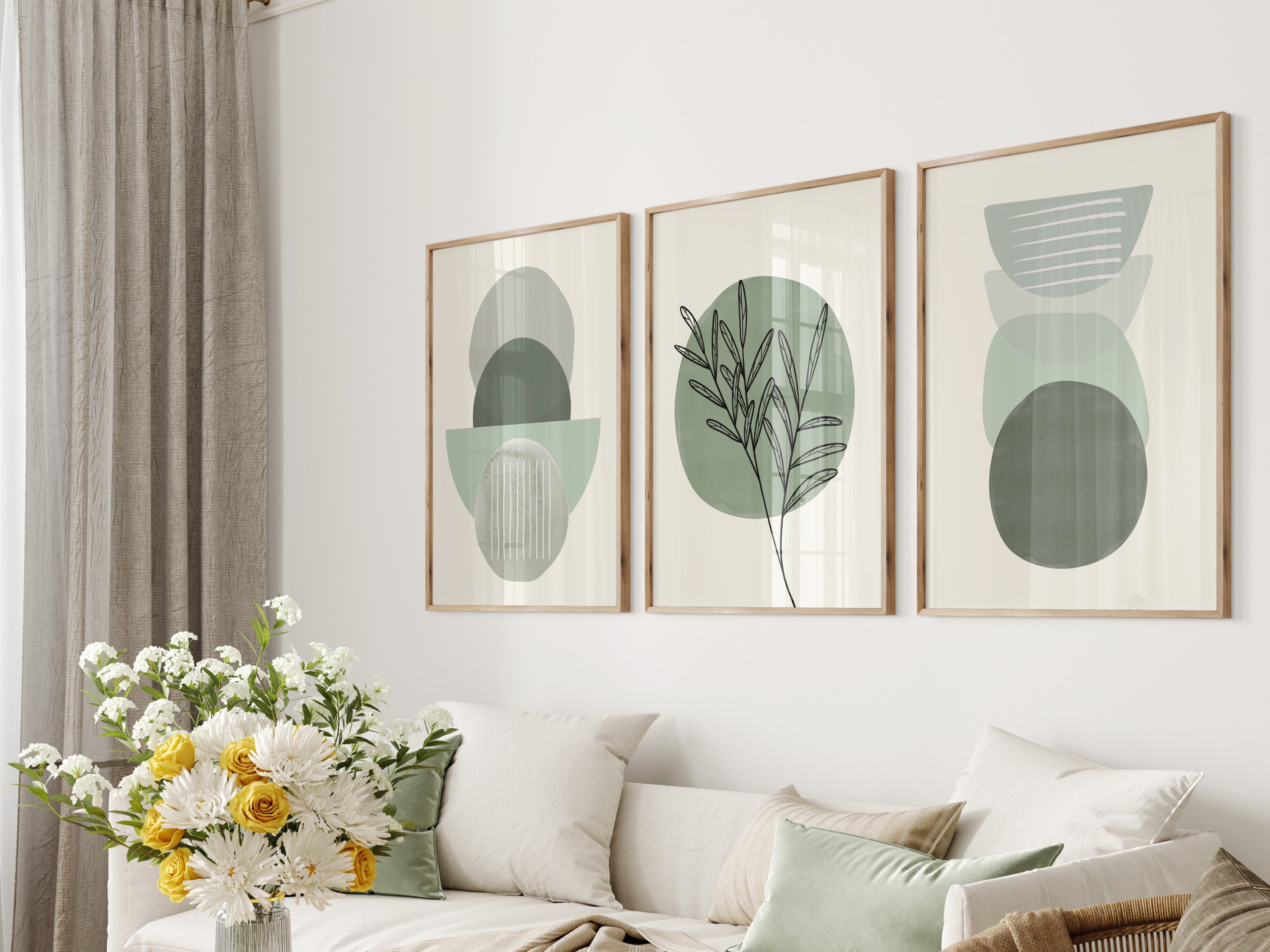 3 Sage Green Wall Prints 3 Green Mid Century Prints Green Etsy UK
