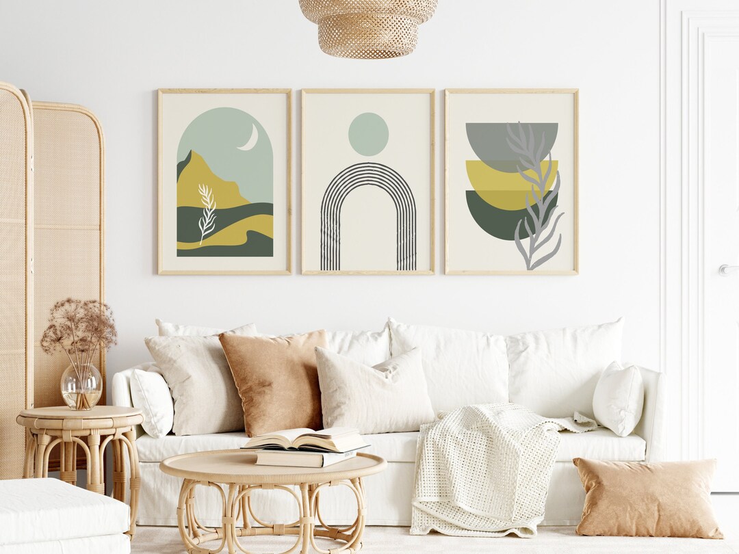 Set of 3 Sage Green Wall Prints | Green Botanical Prints | Living Room ...