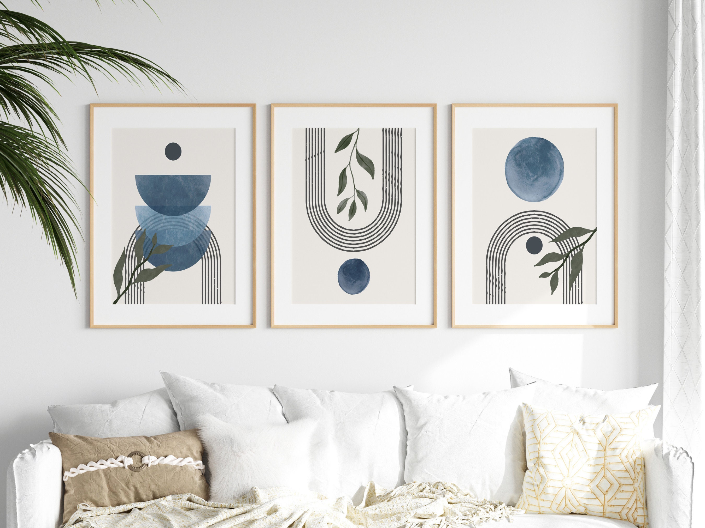 Boho Wall Art Set | Blue Botanical Print | Set of 3 Prints | Boho ...