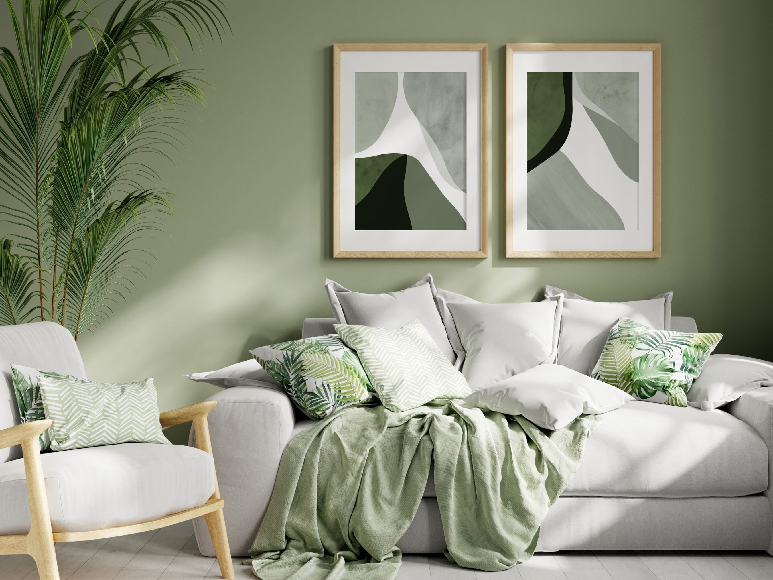 Sage Green Wall Art Two Green Abstract Prints Living Room Etsy UK