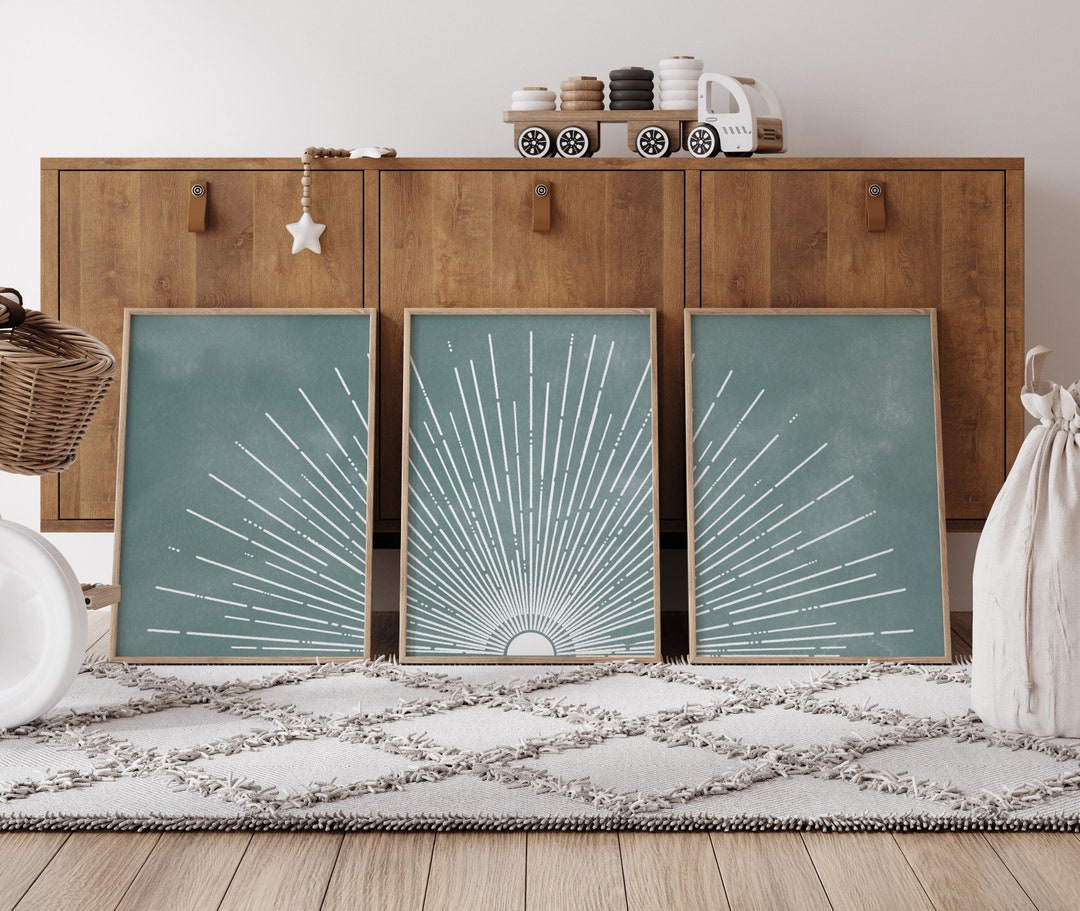 Set of 3 Teal Prints, Mid Century Modern, Teal Wall Art, Nursery Wall