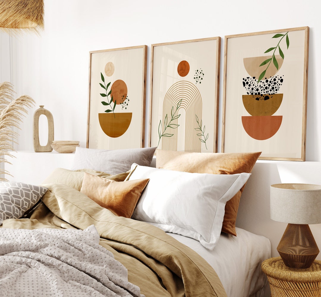 Set of 3 Boho Wall Prints Boho Wall Decor Scandi Art Mid Century Orange ...