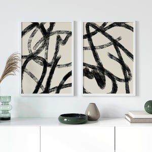 Black Abstract Line Art Prints: Modern Home Decor, Set of 2