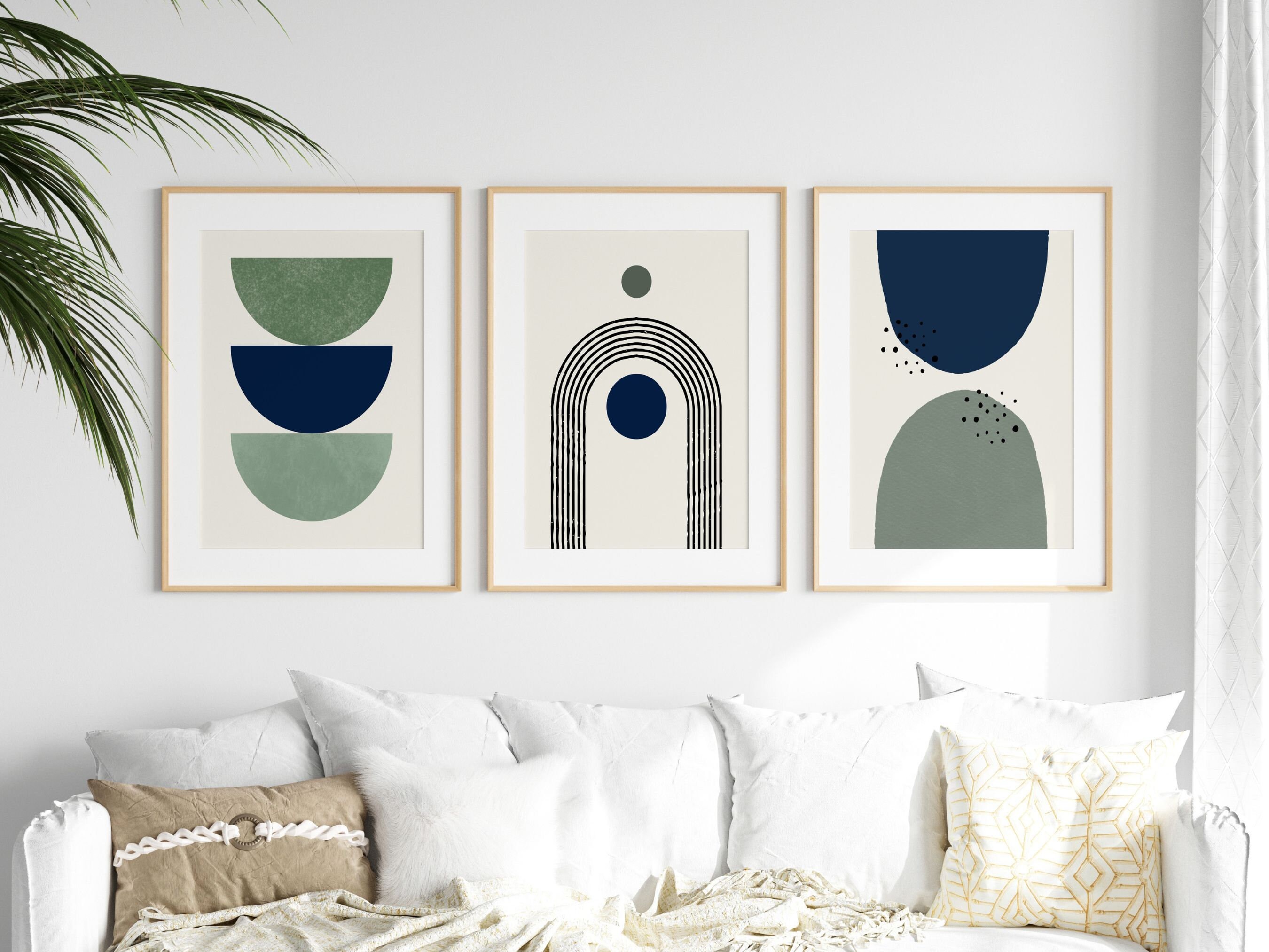 Boho Geometric Wall Prints Set | Sage Green & Blue Art - Etsy