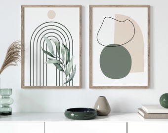 Sage Green Botanical Wall Art Prints | Boho Living Room Decor