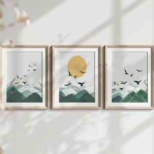Sage Green Abstract Landscape Print Set | Bohemian Wall Art - Etsy