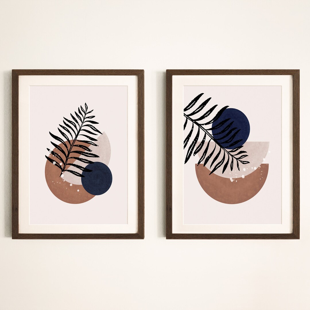 Set of 2 Navy Blue Boho Wall Art Prints | Navy Blue Wall Prints ...