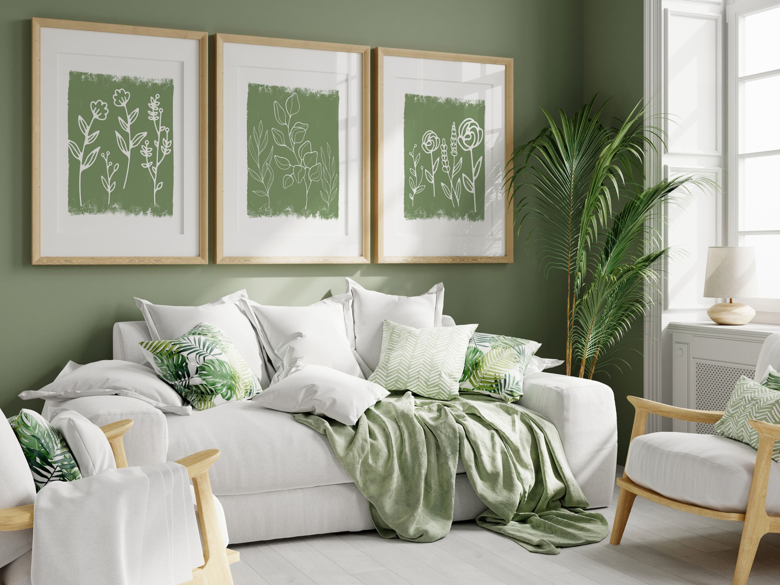 Sage Green Floral Wall Art Prints | Botanical Set of 3 - Etsy UK
