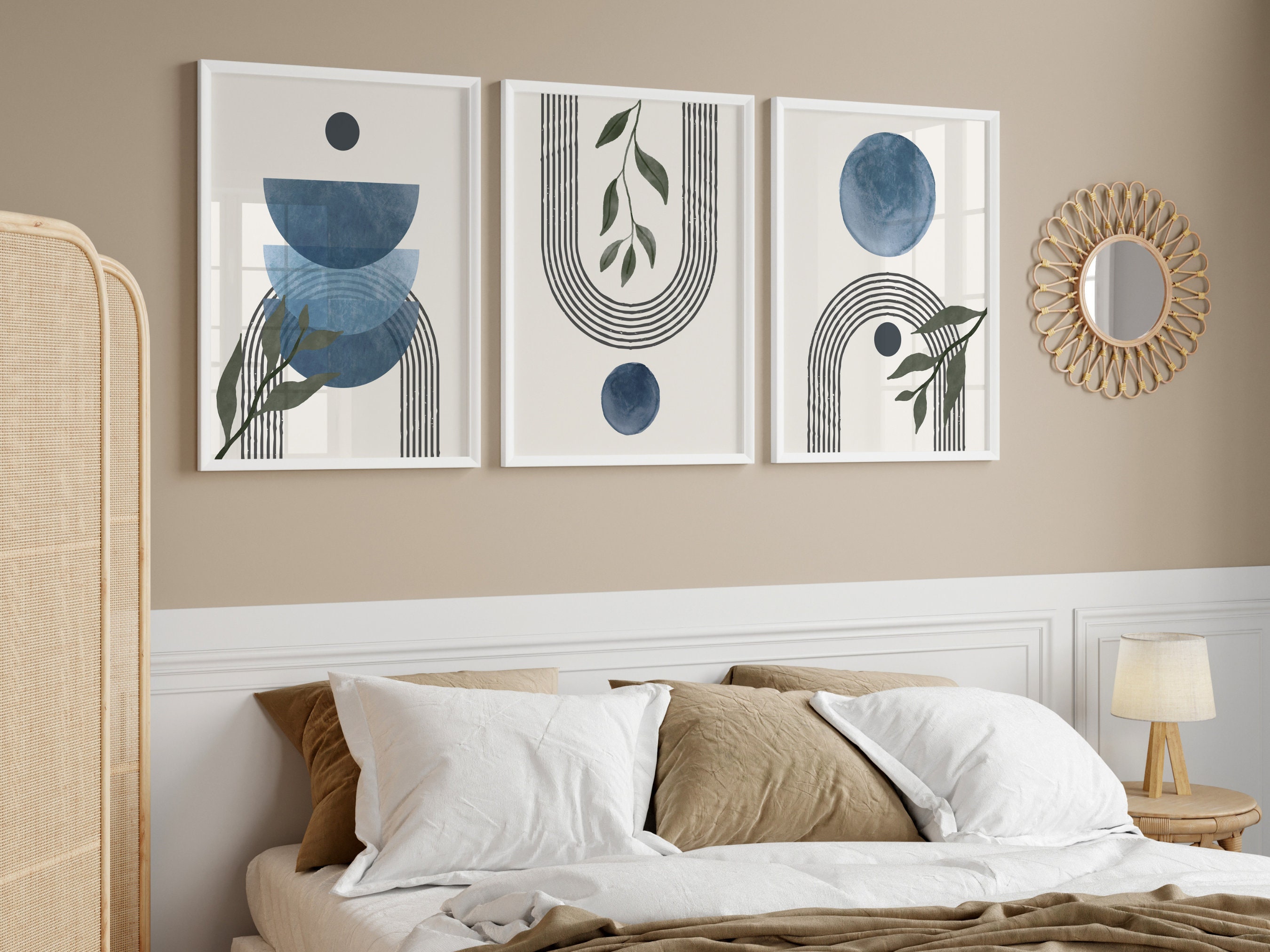 Boho Wall Art Set | Blue Botanical Print | Set of 3 Prints | Boho ...