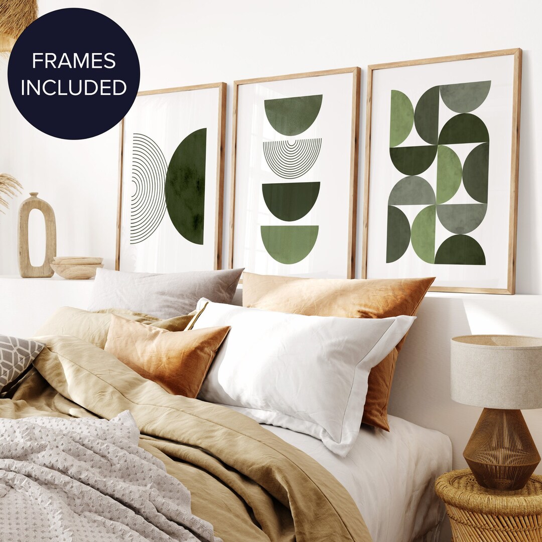Set of 3 Framed Sage Green Wall Prints Green Boho Home Decor Etsy