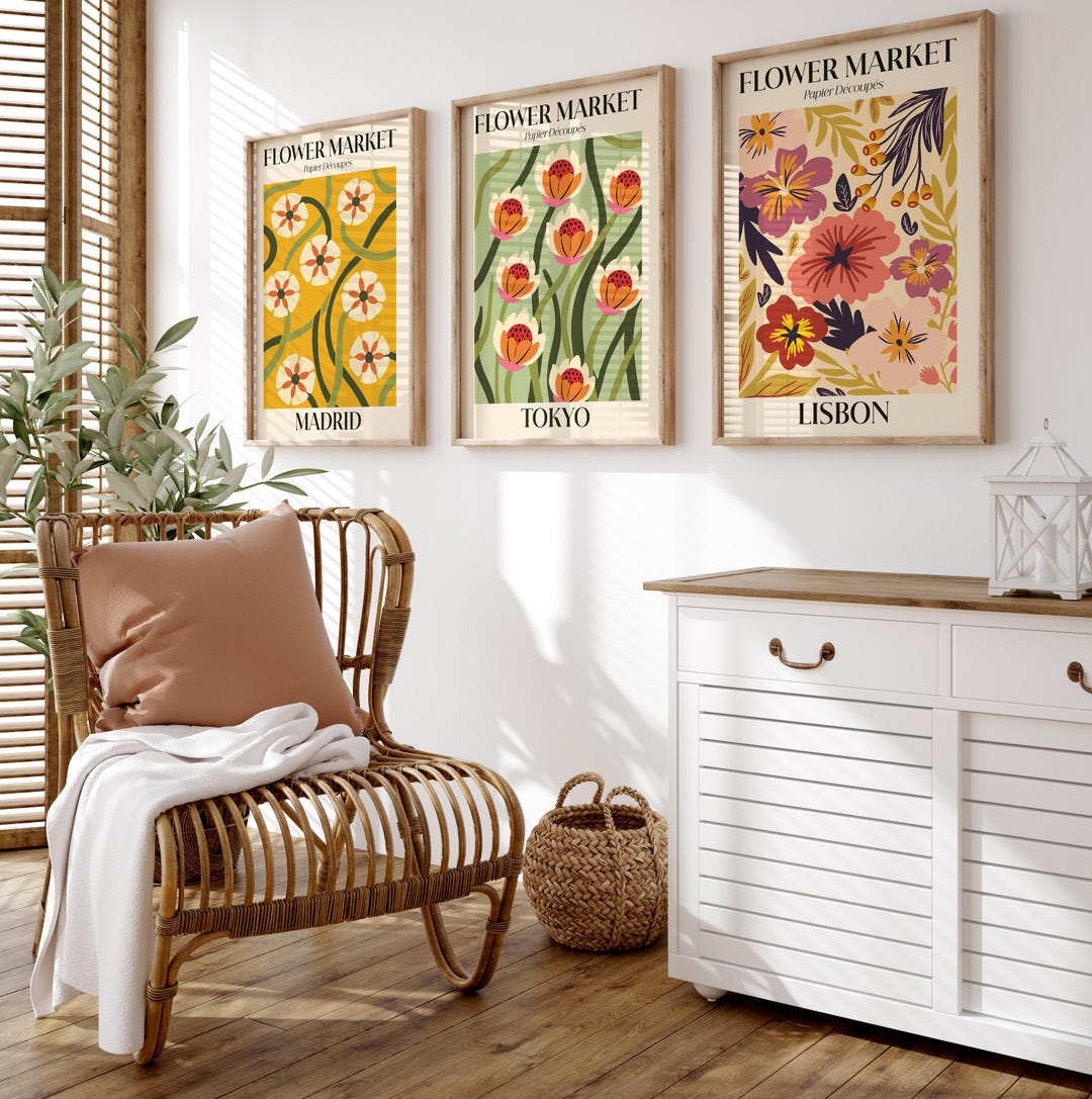 Set of 3 Flower Market Prints, Exhibition Posters, Botanical Prints ...