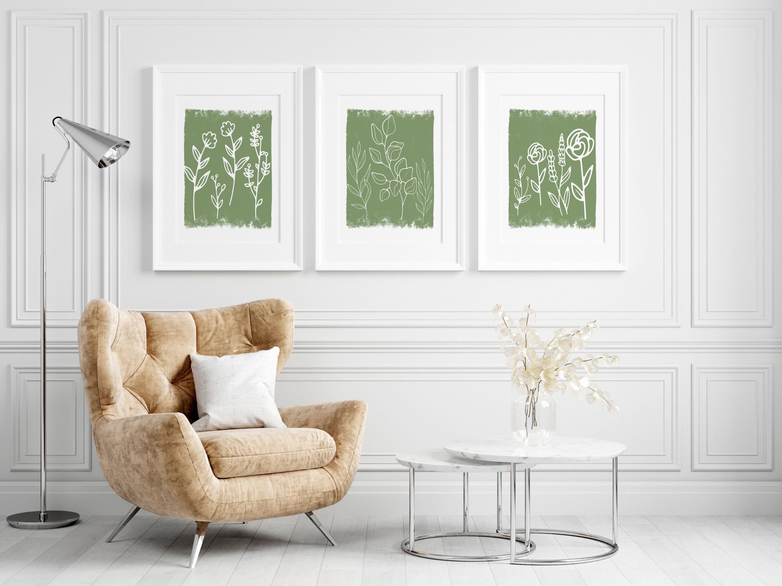 Sage Green Floral Wall Art Prints | Botanical Set of 3 - Etsy UK
