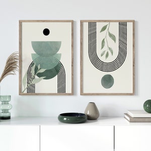Set of 2 Sage Green Wall Prints | Botanical Prints | Sage Green Home Decor | Boho Botanical Artwork | Sage Green Wall Prints | Boho Wall Art