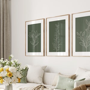 Sage Green Botanical Line Art Prints | Set of 3 (digital Files) - Etsy