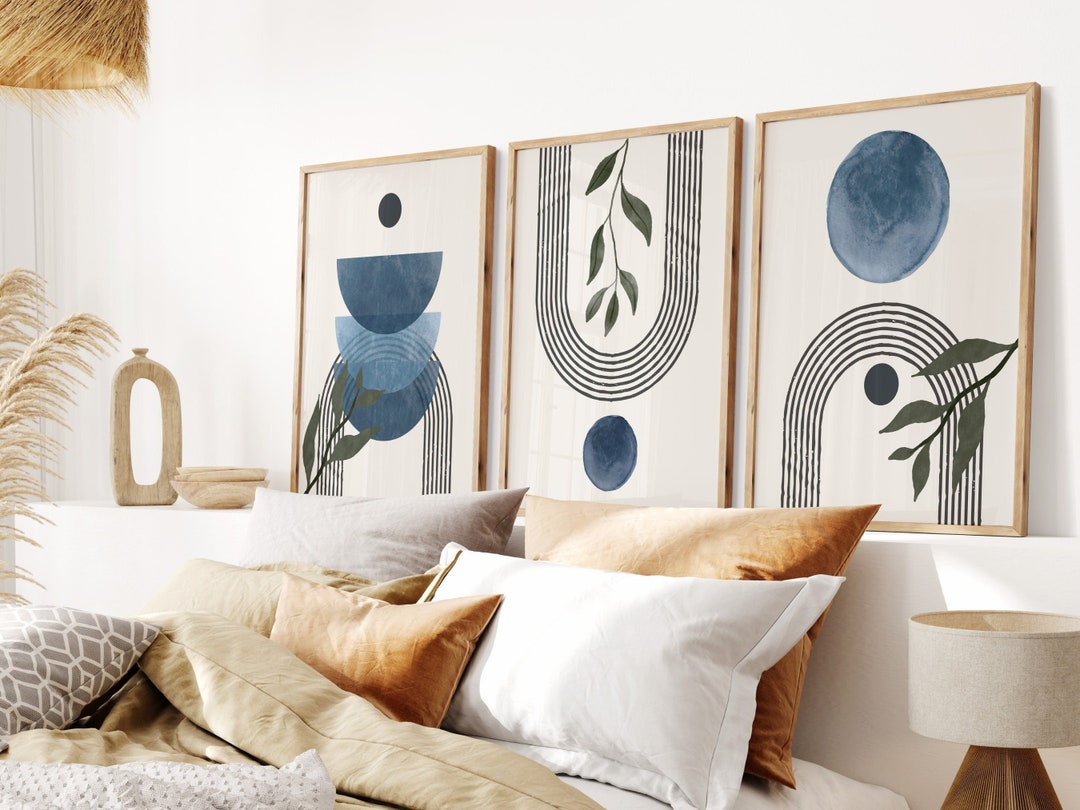 Blue Wall Art Set Blue Botanical Print 3 Blue Boho Wall Prints Boho