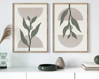 Neutral Boho Botanical Prints: Sage Green Wall Art (Set of 2)