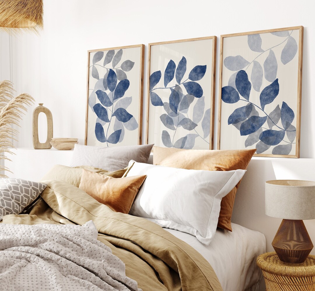 Blue Flower Wall Prints Botanical Wall Prints Set of 3 Prints Botanical