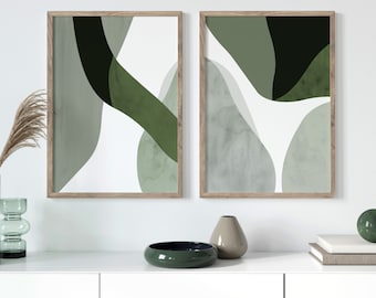 Green Abstract Prints: Sage Green Home Decor, Set of 2