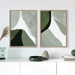 Sage Green Wall Art | Two Green Abstract Prints | Living Room Wall Art | Abstract Wall Prints | Green Bedroom Decor | Sage Green Home Decor