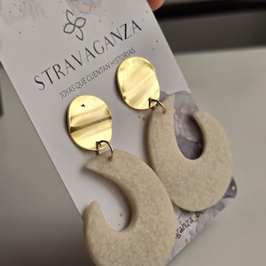 Textured ecru earrings | Polymer clay half-moon | Lightweight, handcrafted jewelry | Handmade