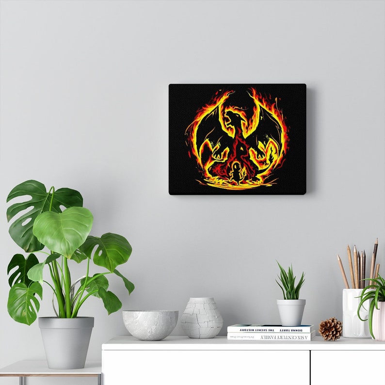 Poster Toile Pokémon Charizard Vs Gyarados - Décor Mural Anime Style Art Déco