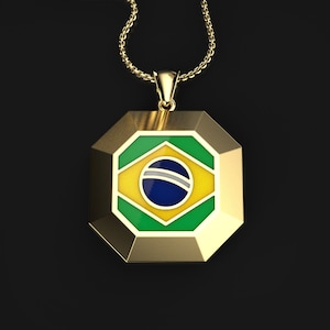 Brazil Necklaces, Gold or Silver Necklace, Countries Pendants, Fans Jewellery, Nationals Jewelry, Gifts His and Hers, Enamel Colors