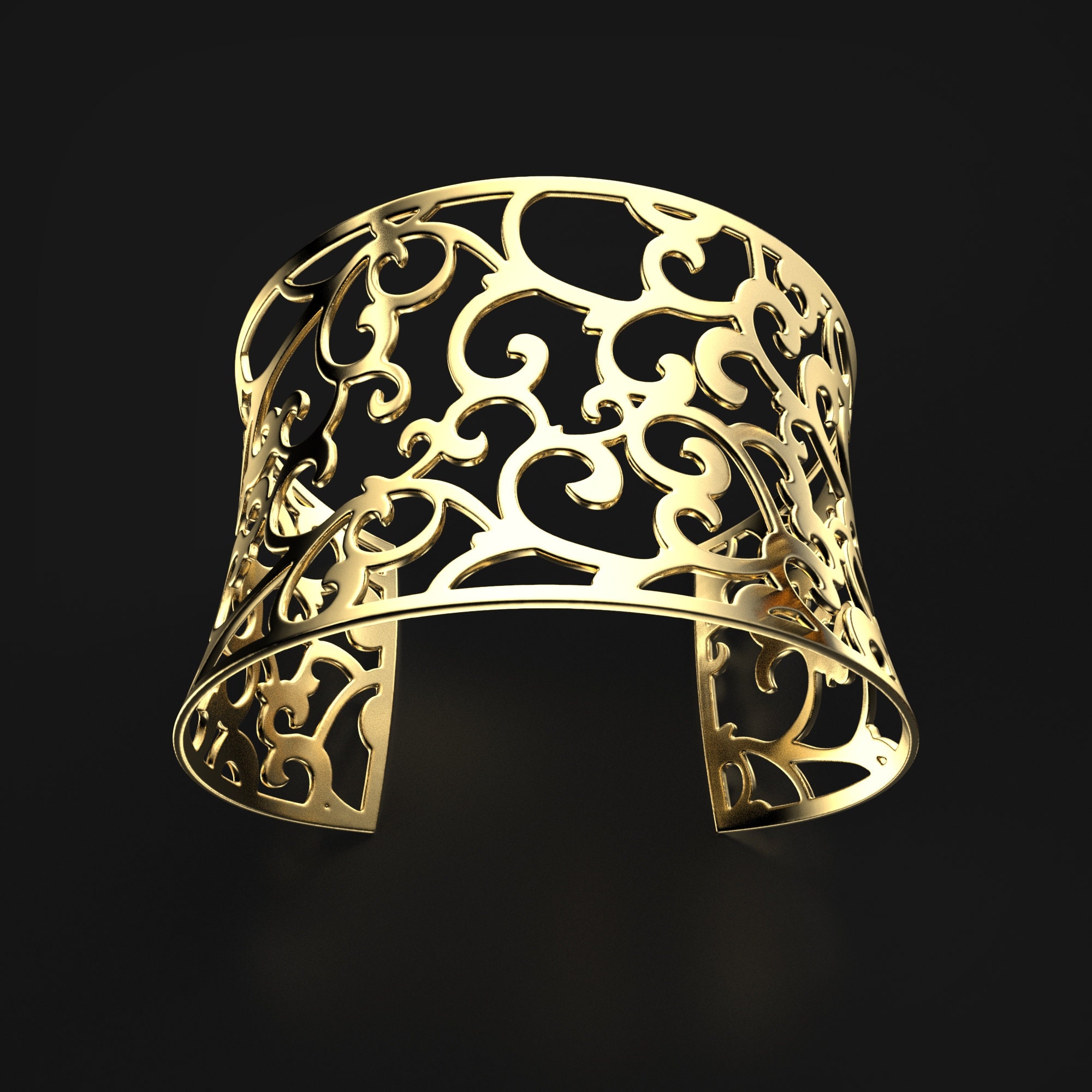 Ivy Gold Bracelet Wide Cuff Bracelets Heavy Large Bold Etsy