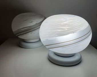 Pair of Swirl Murano glass globe table lamps 1980s