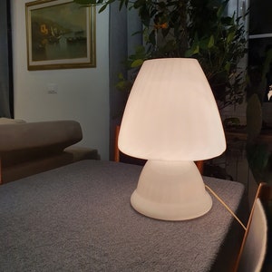 XXL Large White swirl mushroom Murano Glass Table Lamp 1970s Mid Century Modern scandinavian design bedside lamp vintage Murano glass light