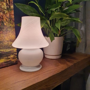 Vintage Murano Glass Mushroom Lamp: White Swirl MCM Bedside Light