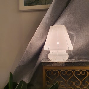 Vintage White Murano Glass Mushroom Lamp: 1970s Mid-Century Modern Bedside Light