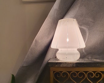 Vintage White Murano Glass Mushroom Lamp: 1970s Mid-Century Modern Bedside Light